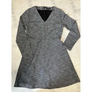 MADEWELL Sz 6 Heathered Gray Bridgewalk V-Neck Long Sleeve Stretch A-Line Dress